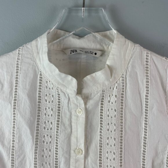 ZARA Embroidered Eyelet Mini Dress Oyster White Size XL - Picture 2 of 7